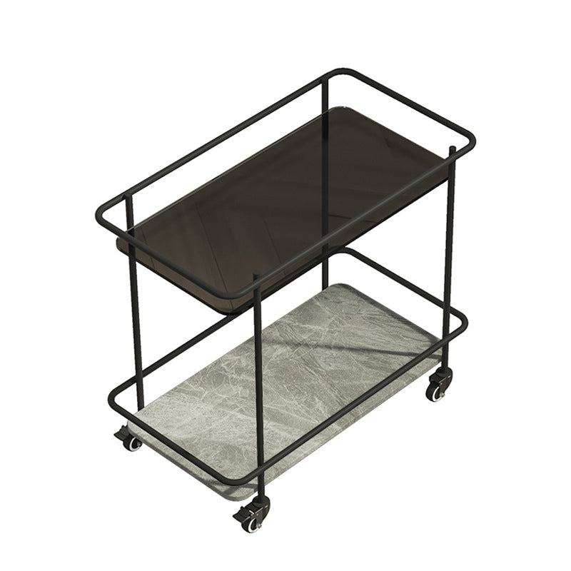 Contemporary Glass & Stone End Table 25.59" W Side Table with Casters