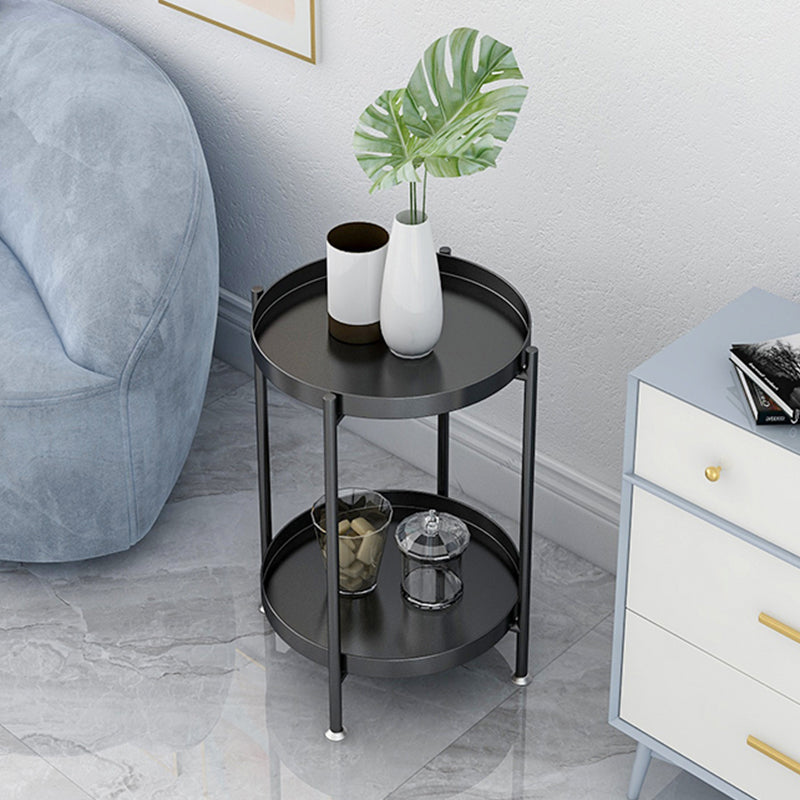 Mid-Century Metal Round Tray Top Side Table 4 Legs End Table with Shelf