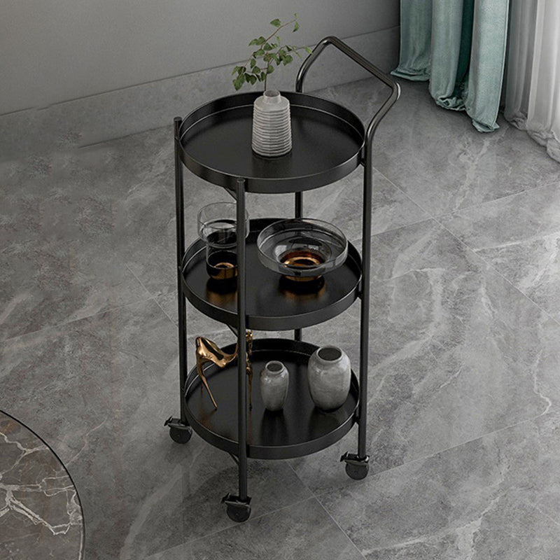 Mid-Century Metal Round Tray Top Side Table 4 Legs End Table with Shelf