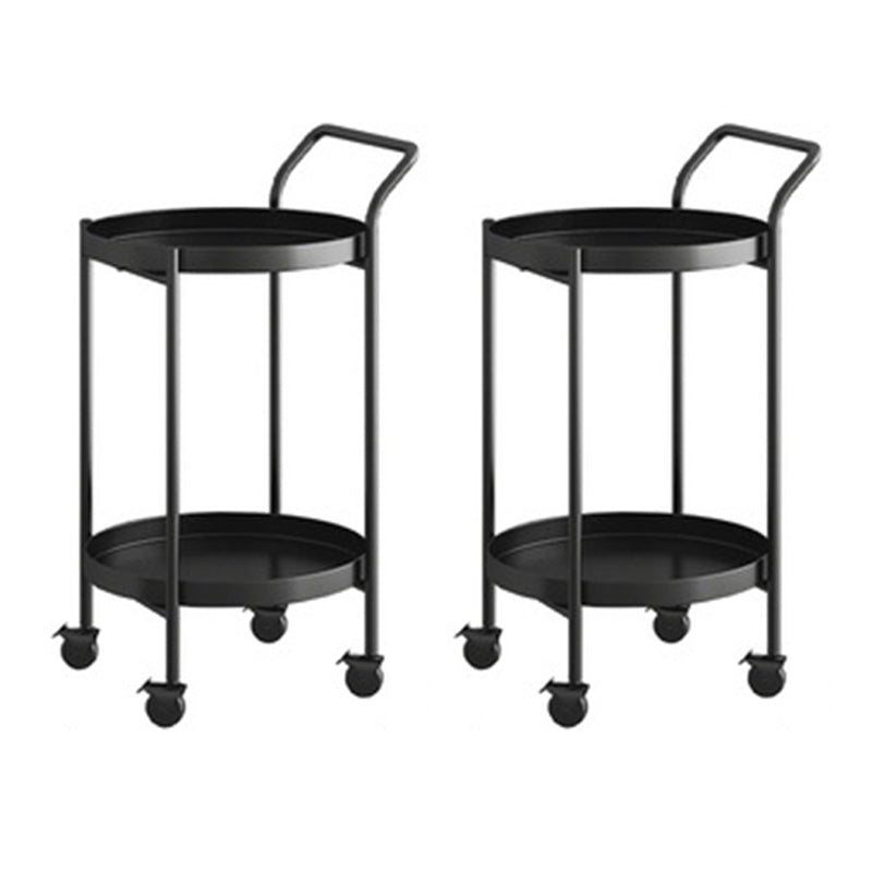 Mid-Century Metal Round Tray Top Side Table 4 Legs End Table with Shelf