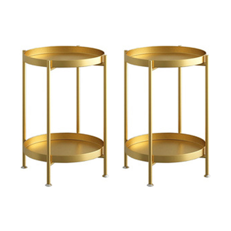 Mid-Century Metal Round Tray Top Side Table 4 Legs End Table with Shelf