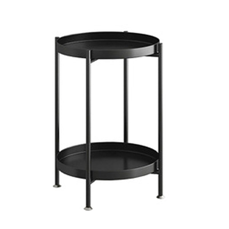 Mid-Century Metal Round Tray Top Side Table 4 Legs End Table with Shelf