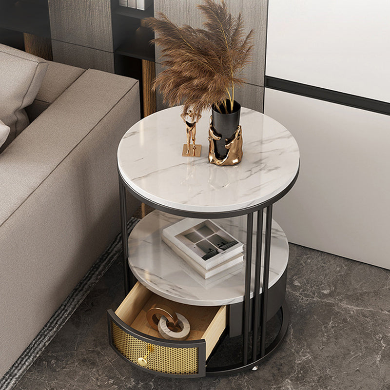 Stone 23.62-inch Tall Modern Frame Side Table 1-shelf 1-Drawer White End Table