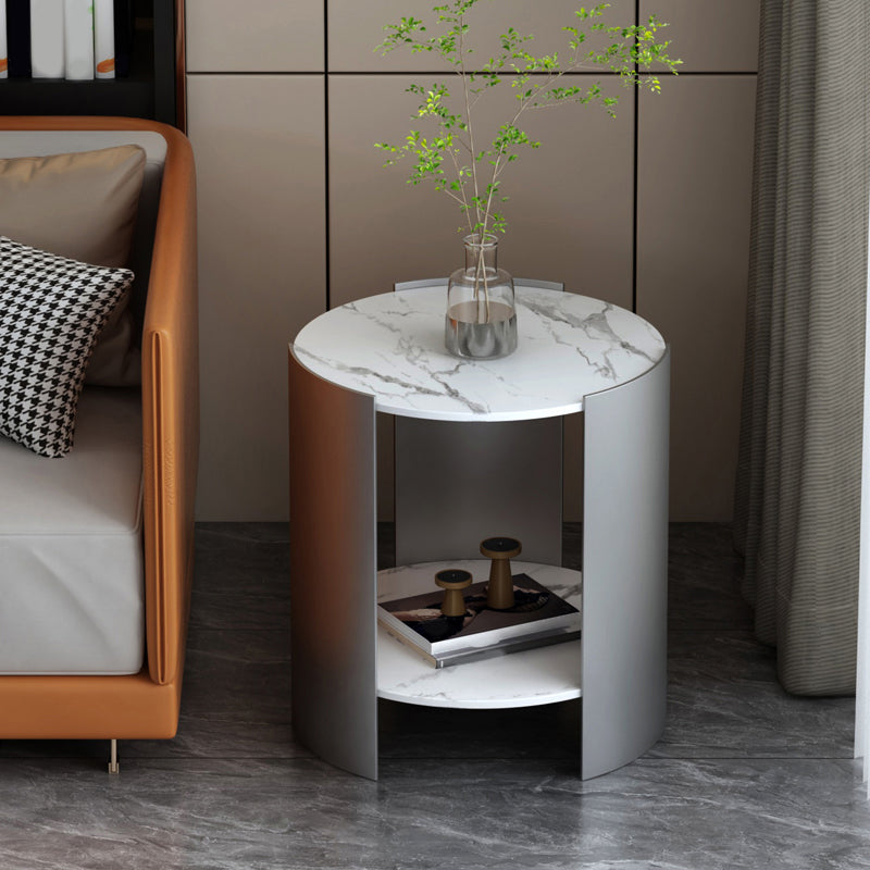 Modern Stone Round Side Table 19.69" Tall 3 Legs End Table with Storage