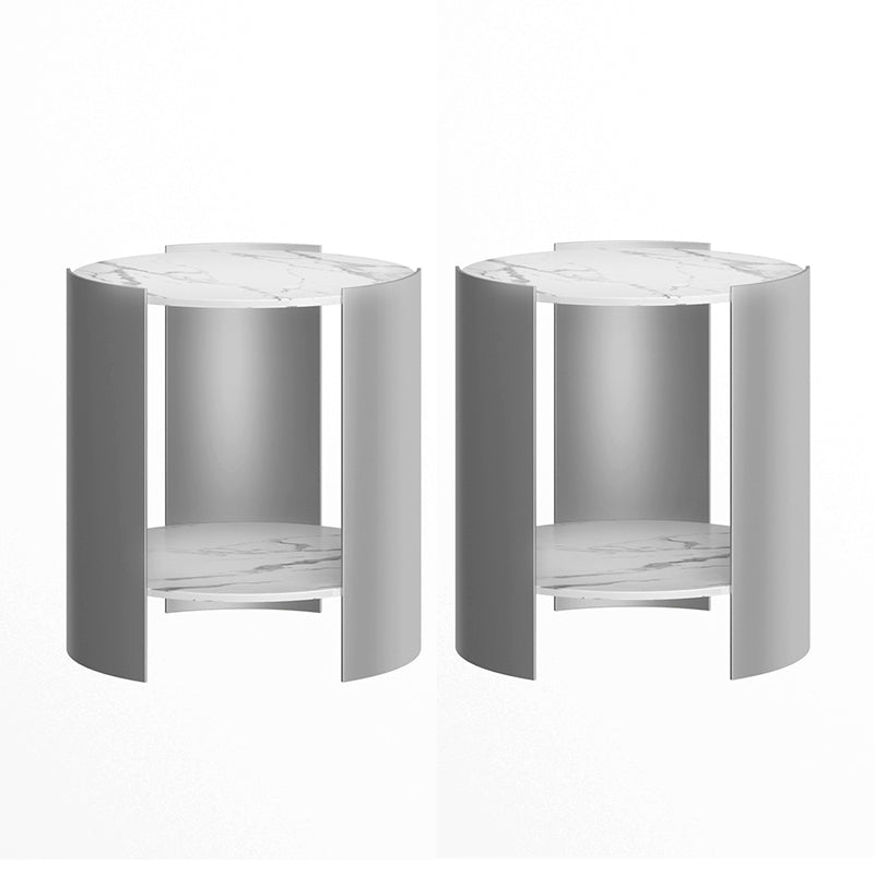 Modern Stone Round Side Table 19.69" Tall 3 Legs End Table with Storage