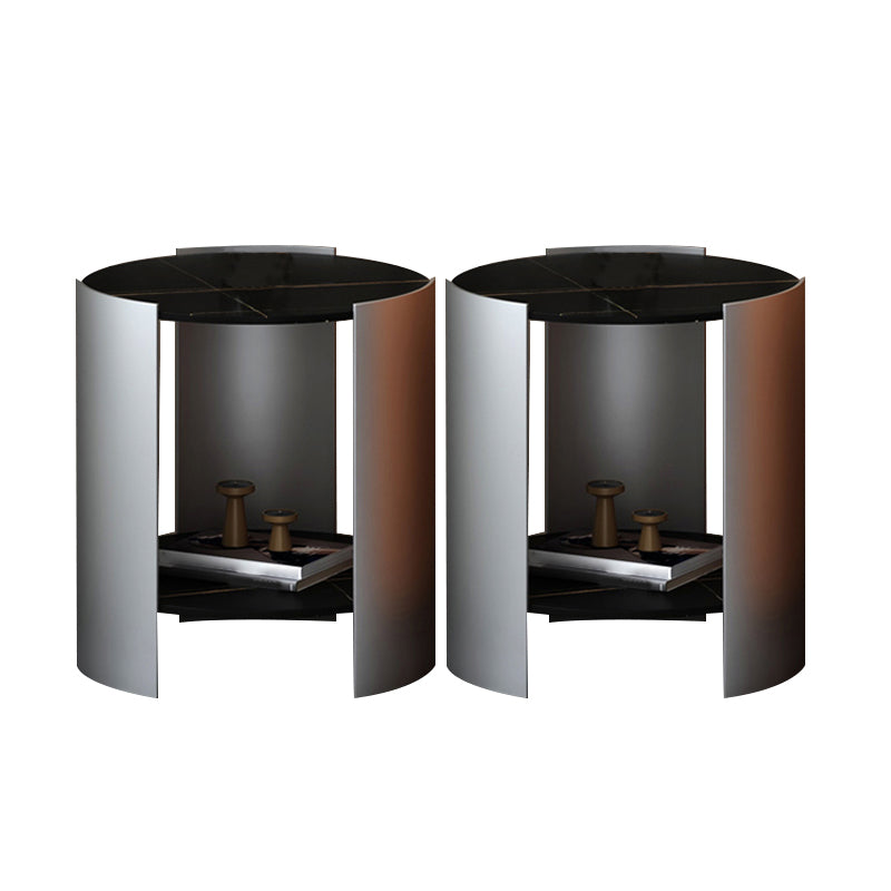 Modern Stone Round Side Table 19.69" Tall 3 Legs End Table with Storage
