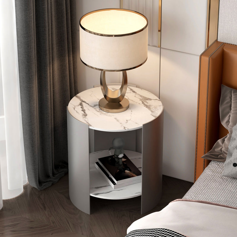 Modern Stone Round Side Table 19.69" Tall 3 Legs End Table with Storage