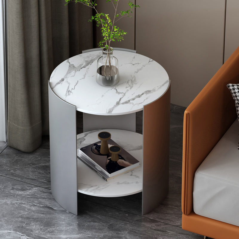 Modern Stone Round Side Table 19.69" Tall 3 Legs End Table with Storage