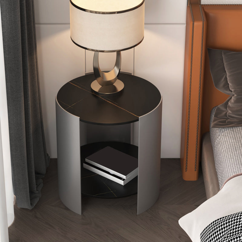 Modern Stone Round Side Table 19.69" Tall 3 Legs End Table with Storage