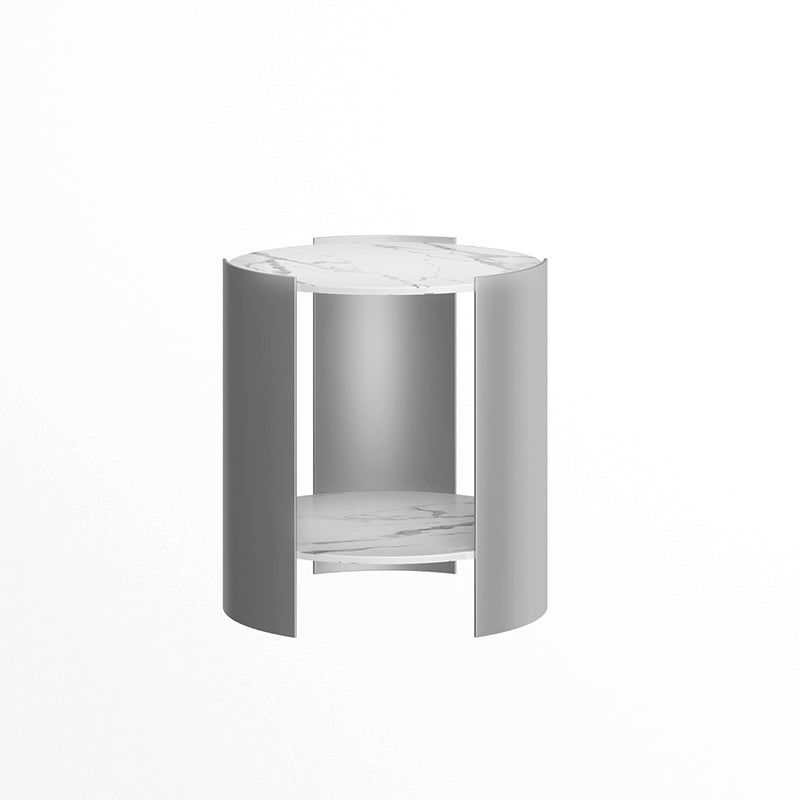 Modern Stone Round Side Table 19.69" Tall 3 Legs End Table with Storage