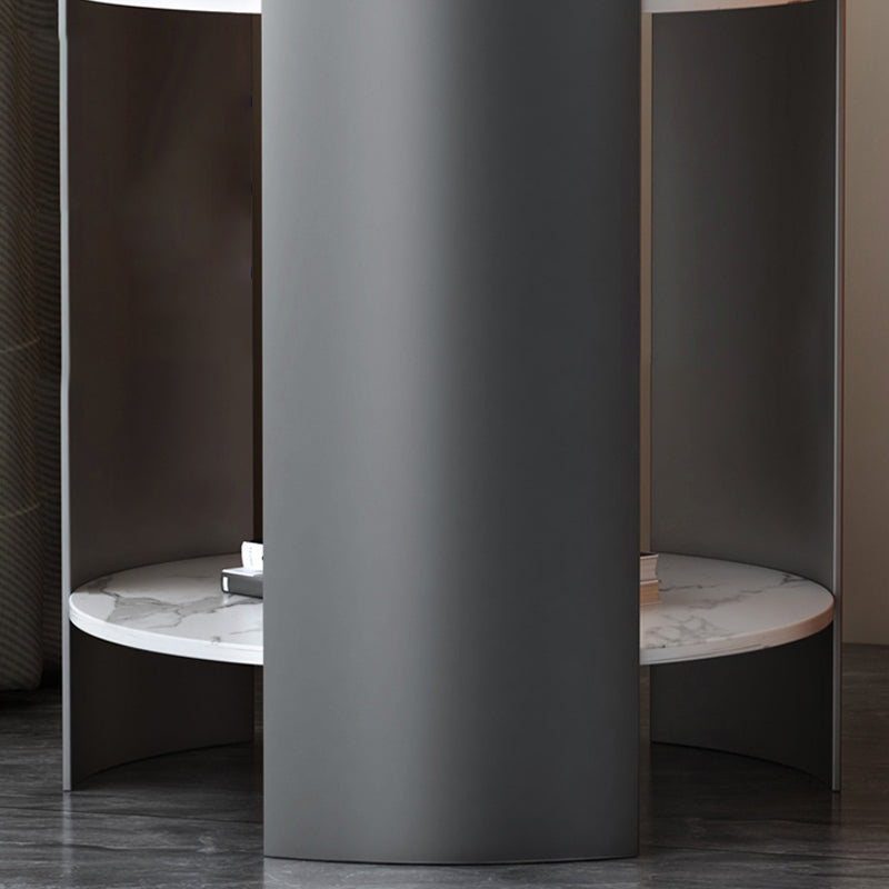 Modern Stone Round Side Table 19.69" Tall 3 Legs End Table with Storage