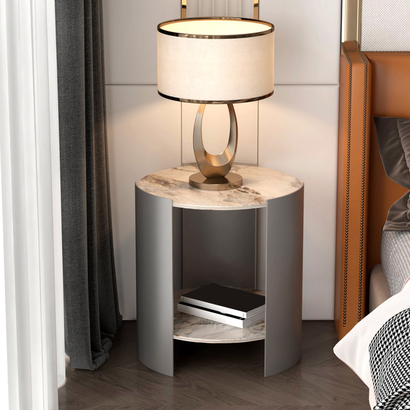 Modern Stone Round Side Table 19.69" Tall 3 Legs End Table with Storage