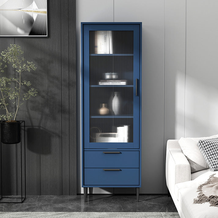 Wooden Accent Cabinet with Glass Door and 4 Steel Black Legs