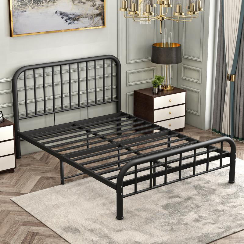 Modern Style Metal in Black/white Slatted Bed with Headboard