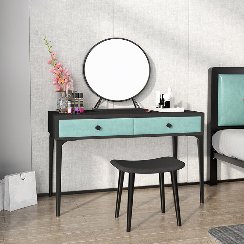 Metal Vanity Set with Stool and Mirror in Black/White Vanity