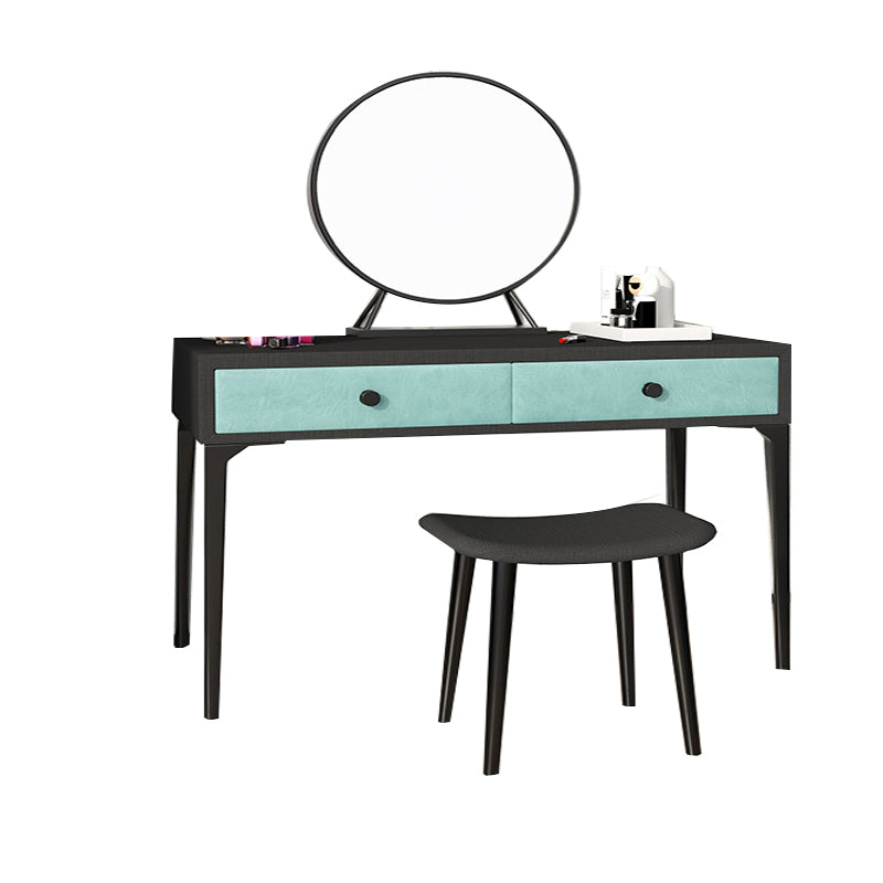 Metal Vanity Set with Stool and Mirror in Black/White Vanity