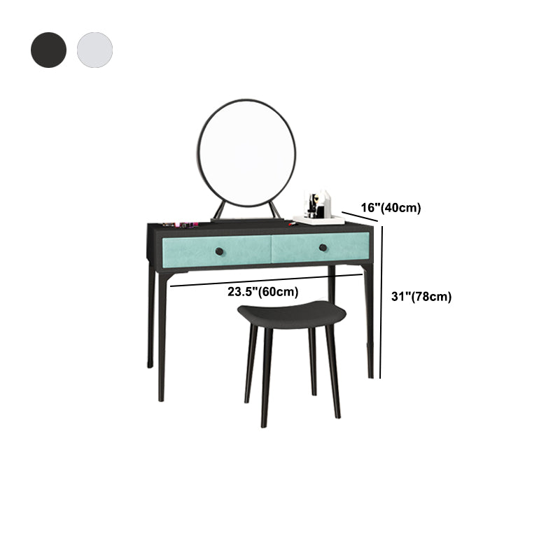 Metal Vanity Set with Stool and Mirror in Black/White Vanity