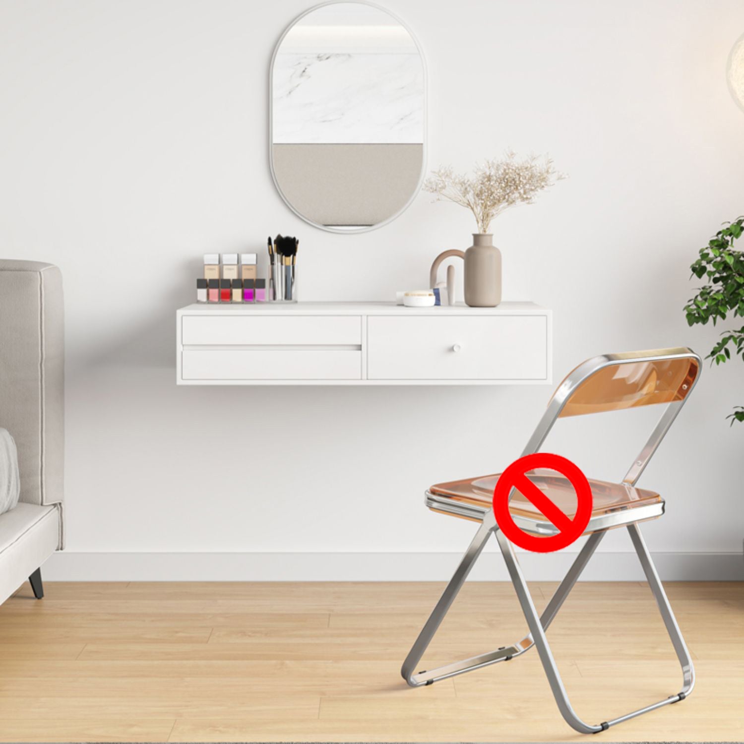 Contemporary Solid Wood Makeup Dressing Table Set with Stool