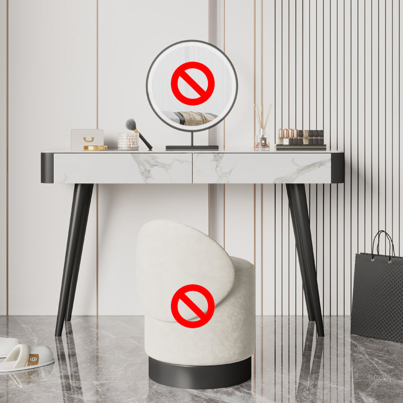 White Vanity 29.52" High Metal and Stone Top Vanity Set with Stool