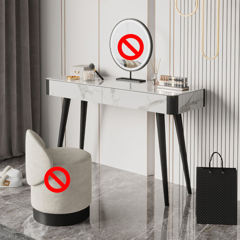 White Vanity 29.52" High Metal and Stone Top Vanity Set with Stool