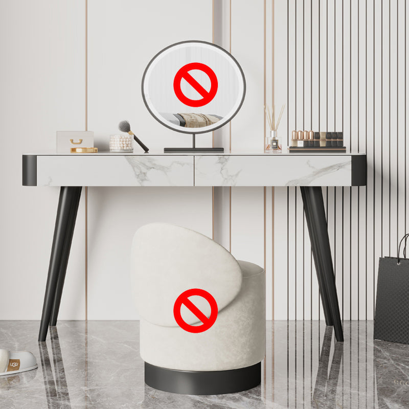 White Vanity 29.52" High Metal and Stone Top Vanity Set with Stool