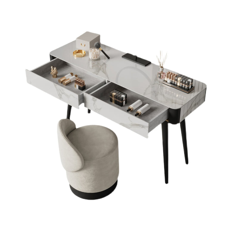 White Vanity 29.52" High Metal and Stone Top Vanity Set with Stool