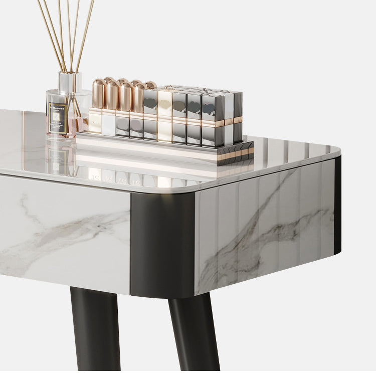 White Vanity 29.52" High Metal and Stone Top Vanity Set with Stool