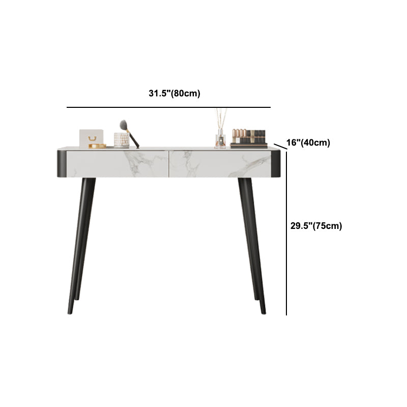 White Vanity 29.52" High Metal and Stone Top Vanity Set with Stool