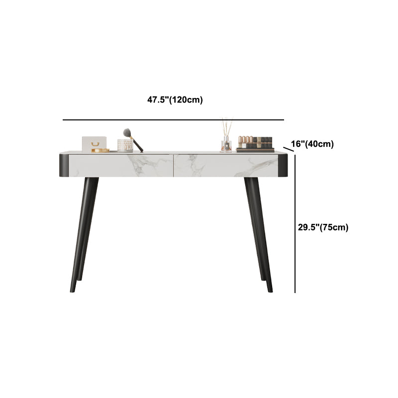 White Vanity 29.52" High Metal and Stone Top Vanity Set with Stool