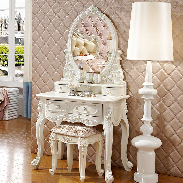 4 Drawers White/Blak/ /Golden MakeupTable Stool Set, 18.89" W x 63.77" H