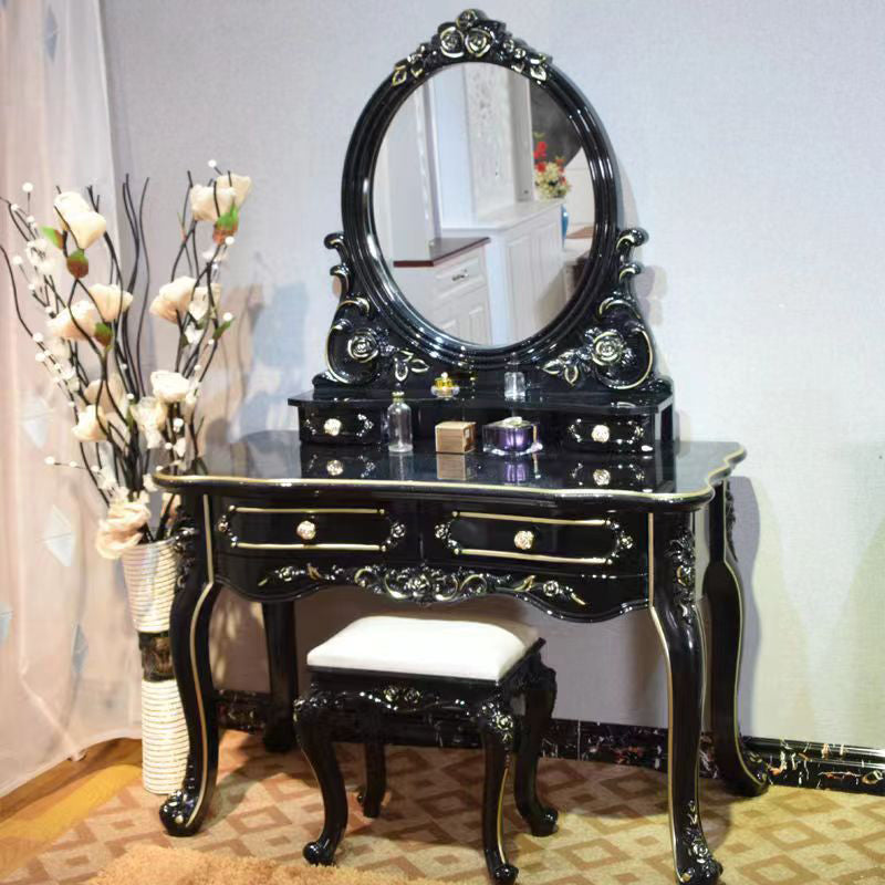 4 Drawers White/Blak/ /Golden MakeupTable Stool Set, 18.89" W x 63.77" H