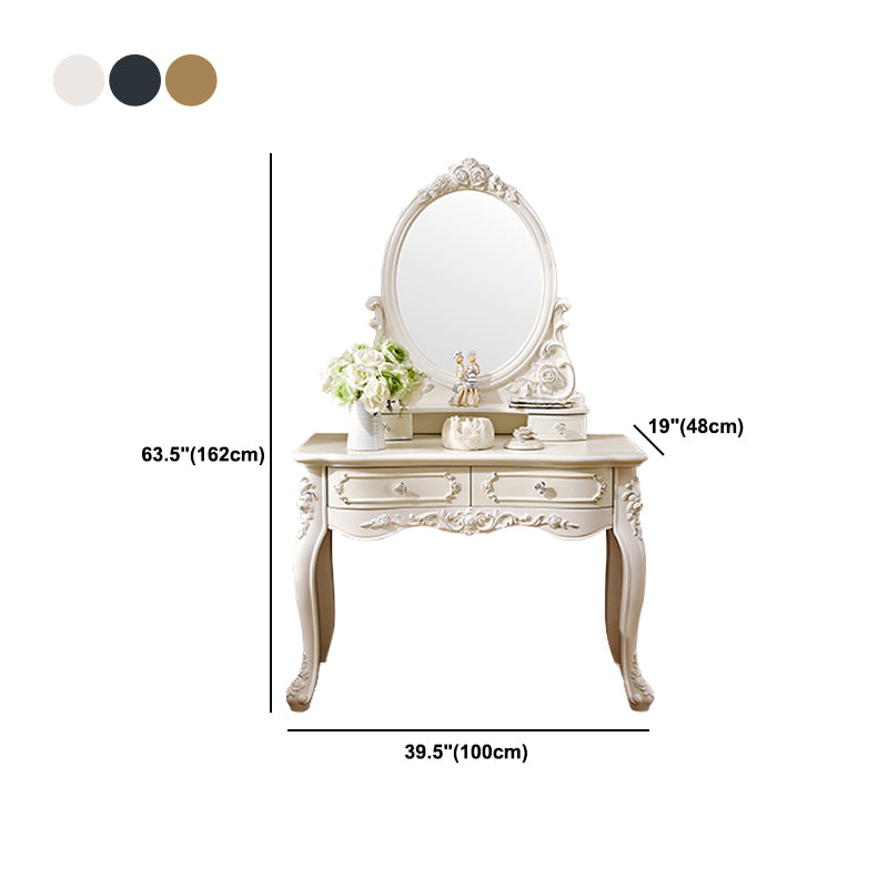 4 Drawers White/Blak/ /Golden MakeupTable Stool Set, 18.89" W x 63.77" H