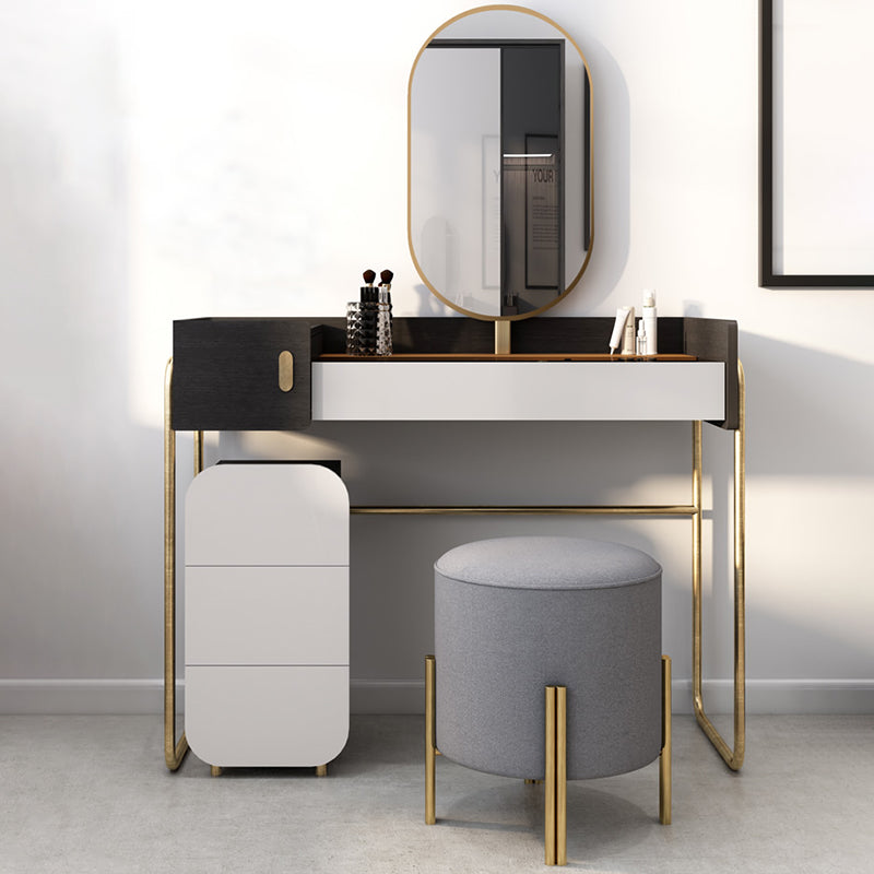Tempered Glass Countertop Black/white Base with 4 Drawer Dresser