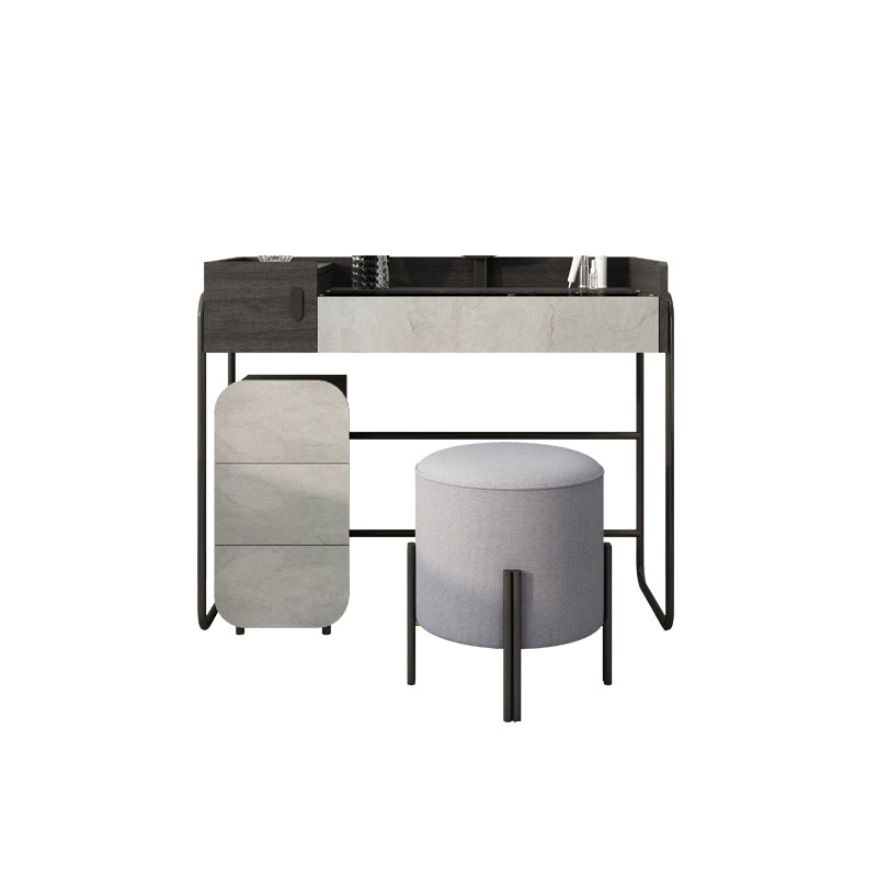Tempered Glass Countertop Black/white Base with 4 Drawer Dresser