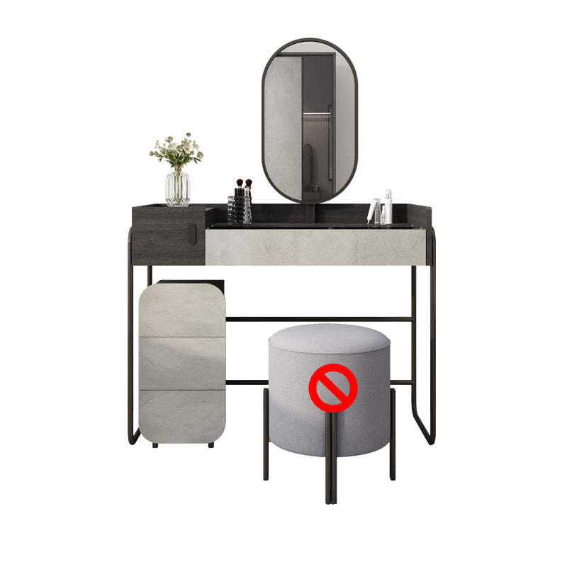 Tempered Glass Countertop Black/white Base with 4 Drawer Dresser