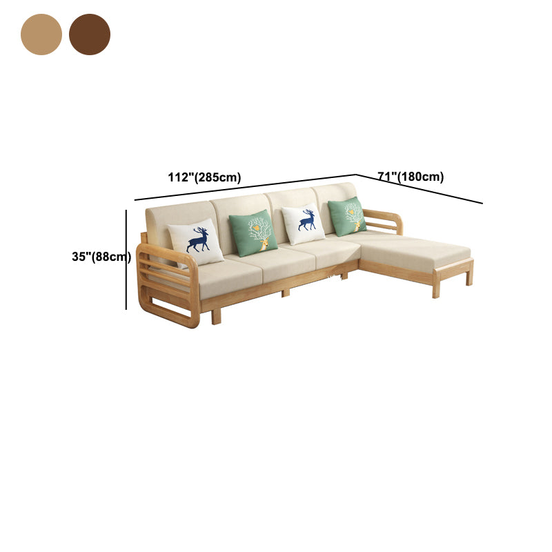 Solid Wood/Linen Natural Sofa with Chaise Nordic 34.65" H Cushions Sofa