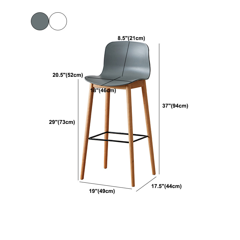 Modern Low Back Stool Plastic Footrest Bar Stool with Solid Wood Legs