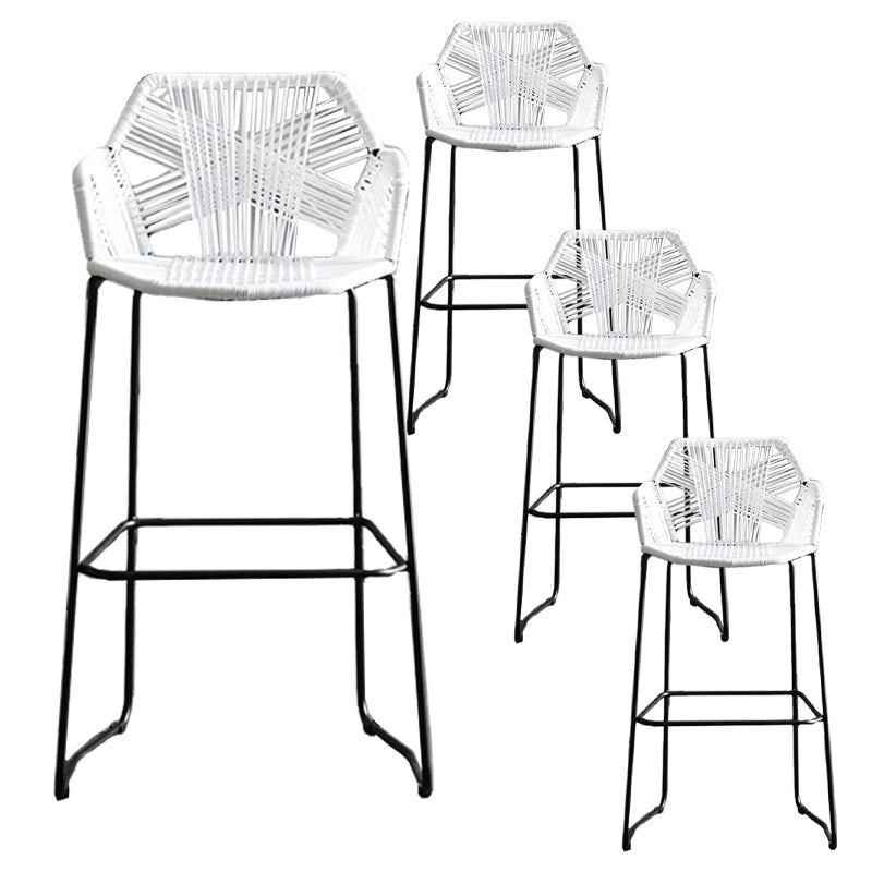 Scandinavian Plastic Rattan Bar Stool Armed Bucket Stool with Metal Legs