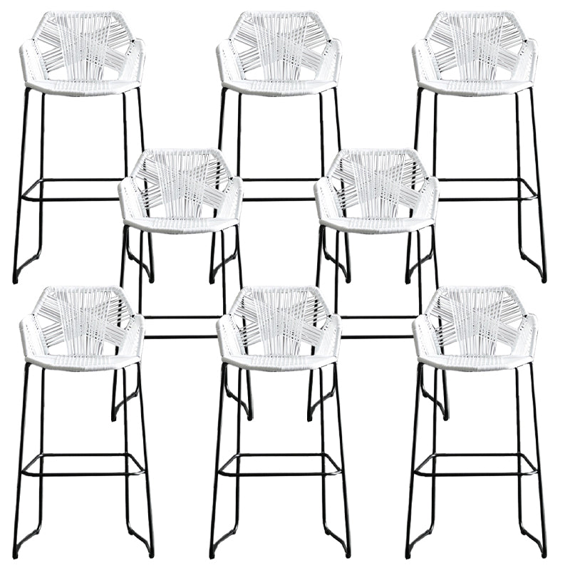 Scandinavian Plastic Rattan Bar Stool Armed Bucket Stool with Metal Legs