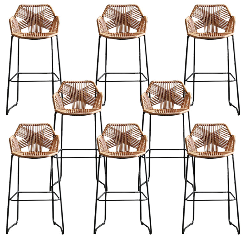 Scandinavian Plastic Rattan Bar Stool Armed Bucket Stool with Metal Legs