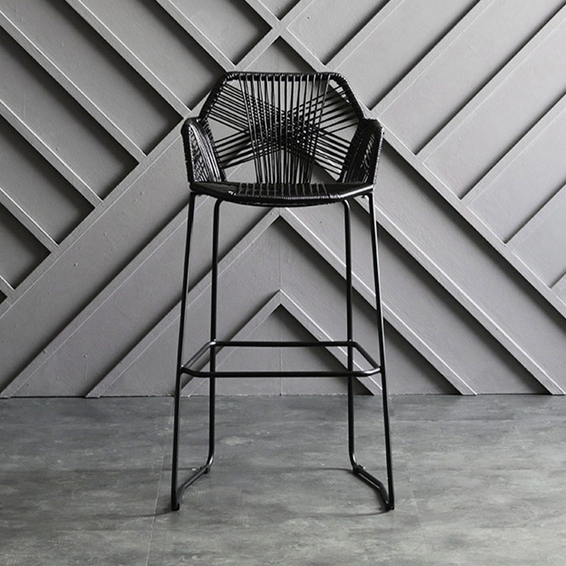 Scandinavian Plastic Rattan Bar Stool Armed Bucket Stool with Metal Legs