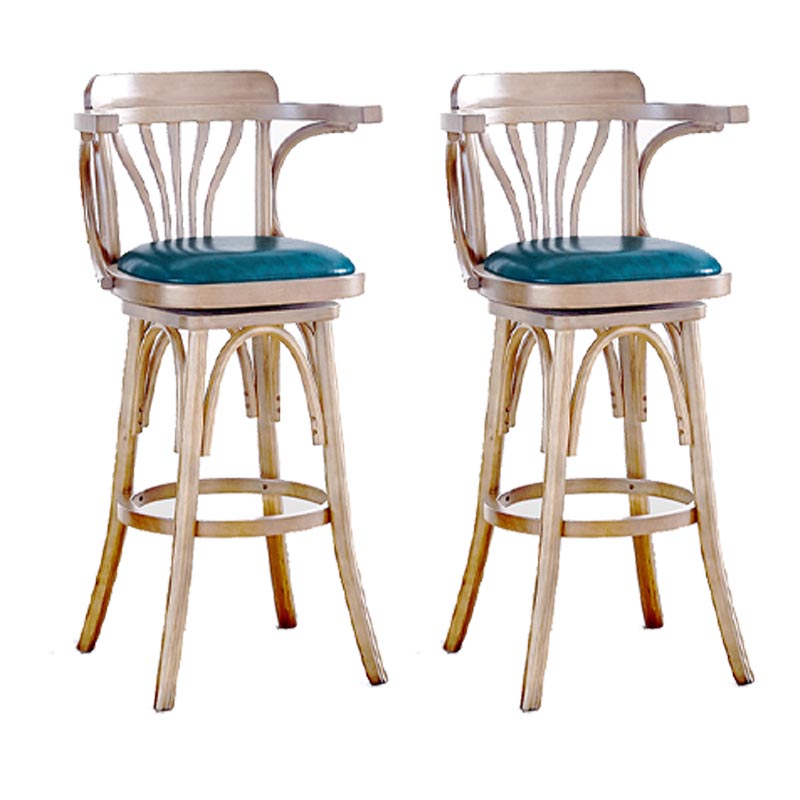 Modern Square Wood Stool Leather Upholstered Bar Stool with Swivel