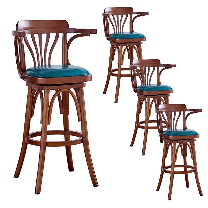 Modern Square Wood Stool Leather Upholstered Bar Stool with Swivel