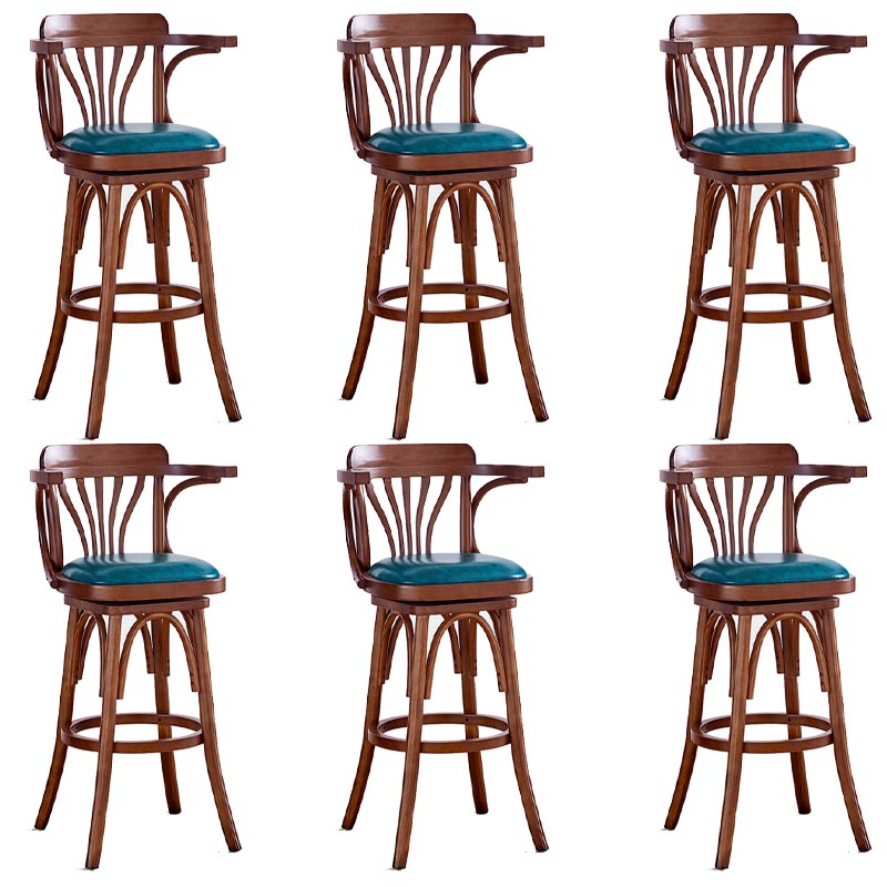 Modern Square Wood Stool Leather Upholstered Bar Stool with Swivel