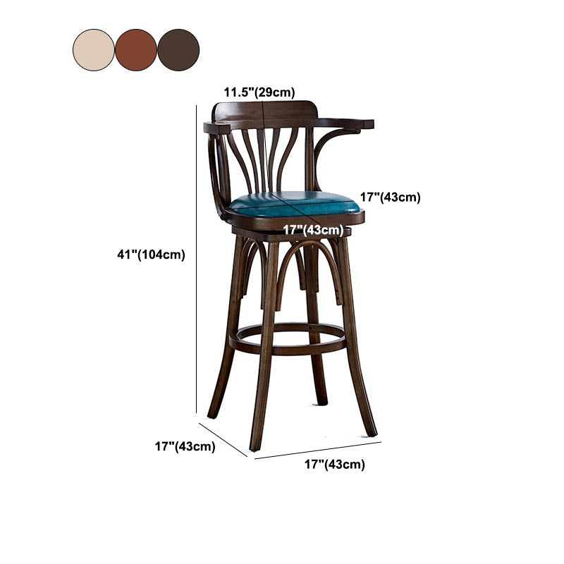Modern Square Wood Stool Leather Upholstered Bar Stool with Swivel