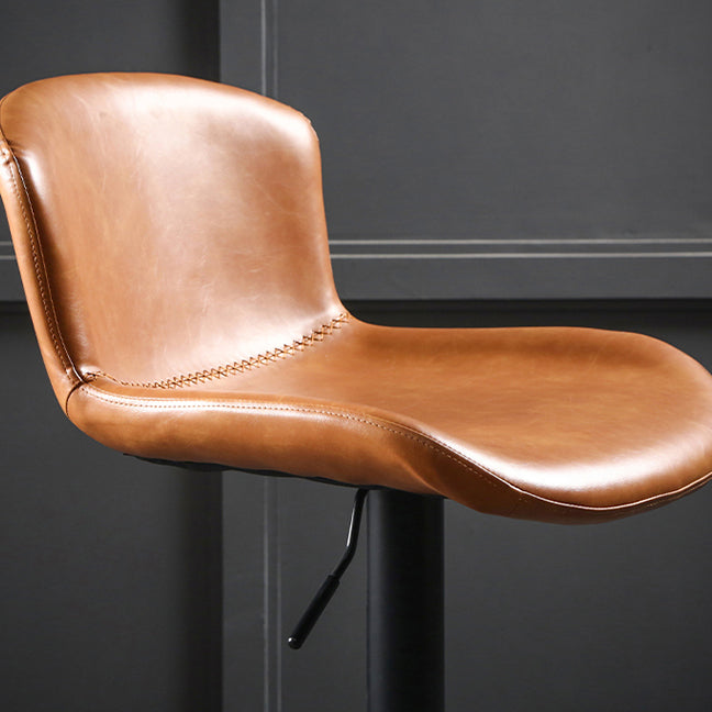 Industrial Adjustable Height Swivel Bar Stool Faux Leather Upholstered Bar Stool