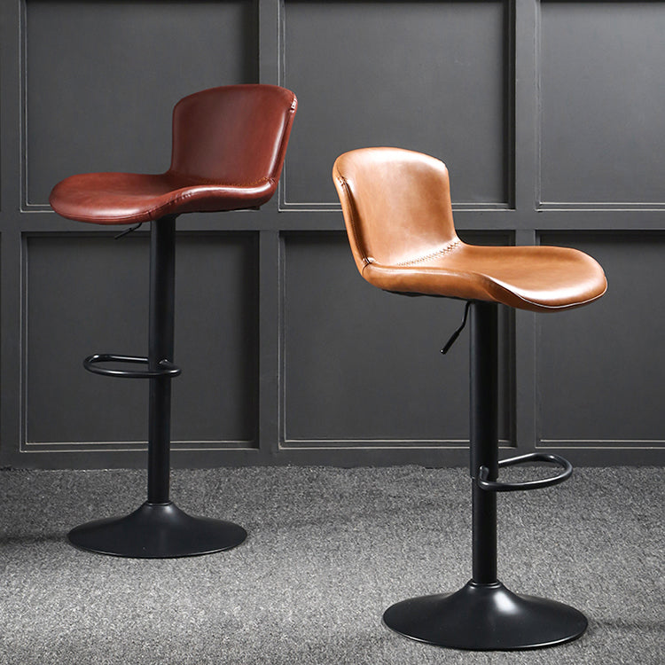 Industrial Adjustable Height Swivel Bar Stool Faux Leather Upholstered Bar Stool