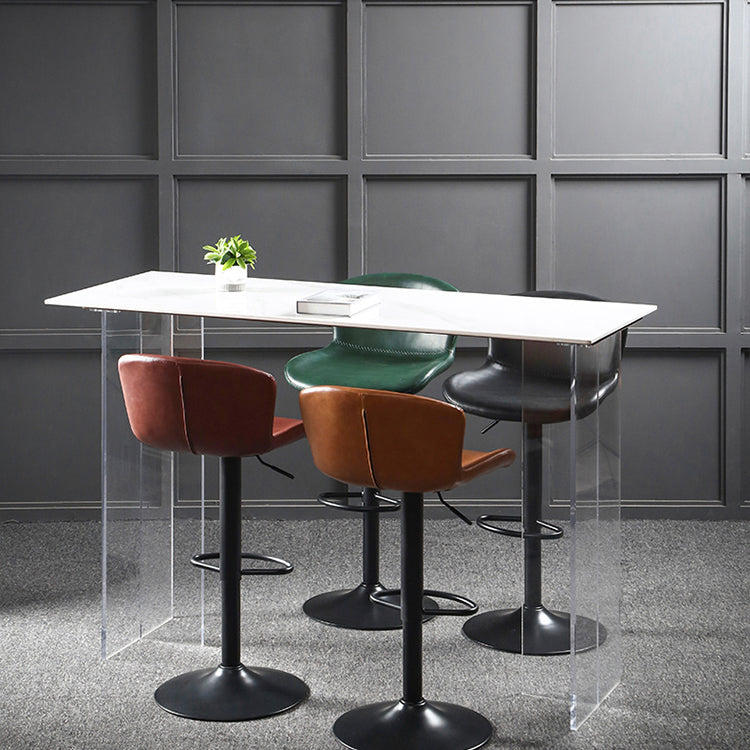 Industrial Adjustable Height Swivel Bar Stool Faux Leather Upholstered Bar Stool