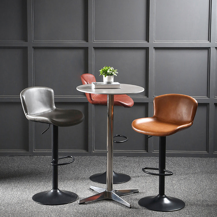 Industrial Adjustable Height Swivel Bar Stool Faux Leather Upholstered Bar Stool