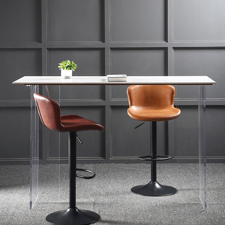 Industrial Adjustable Height Swivel Bar Stool Faux Leather Upholstered Bar Stool